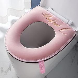 2pcs ¿Rose¿Plus Épais De Salle De Bains Doux Toilettes De Couverture De Siège De Tapis De Poignée Couvercle Des Toilettes Coussin Doux Épais Machine S'adapte À Tous Les Sièges De Toilette Ovale - Neuf