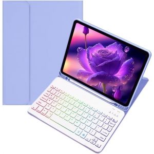 Kaidisen Étui Avec Clavier Rétroéclairé Coloré Pour Galaxy Tab A9+ 11"" Avec Clavier Magnétique Amovible Bluetooth Rvb Rétroéclairé Mignon Couleur Bonbon Étudiant En Affaires, Violet + Blanc[Z2026] - Neuf