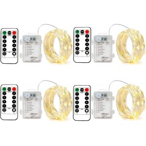 50leds Guirlande Lumineuse A Pile,5 Mètre Micro Argent Câble 3aa Opération Batterie Étanche Avec Télécommande 8 Programme (Blanc Chaud, Pack De 4 (3×Aaa, Non Incluses)) - Neuf
