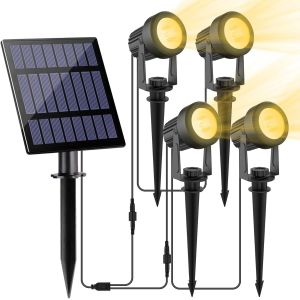 Spot Solaire Ext&eacute;rieur, 4 En 1 3000k Projecteur Solaire Exterieur, Etanche Ip65 Lampe Solaire Exterieur Puissante, 2 Modes Lumiere Solaire Avec Pour Jardin, All&eacute;e, Chemin, Trottoir, Terrasse - Neuf