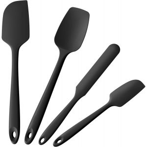 Lot De 4 Grattoirs &Agrave; Spatule En Silicone, R&eacute;sistants &Agrave; La Chaleur Jusqu'&agrave; 600 &deg;F, De Qualit&eacute; Alimentaire, Sans Bpa, Outils De Cuisson En Caoutchouc, Ensemble D'ustensiles Antiadh&eacute;sifs (Noir) - Neuf