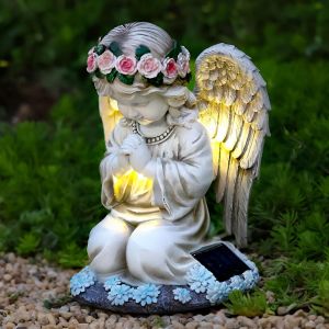 Mevronisshop-Des Lumi&egrave;res Solaires Anges,Lumi&egrave;re Solaire D'ange Priant,Ip44 &Eacute;tanche,D&eacute;coration De Jardin Ext&eacute;rieur De Cimeti&egrave;re 6 12 Heures,Figure De Jardin D'ange Solaire20,5 Cm &times; 15,5 Cm &times; 14 Cm. - Neuf