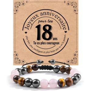 Eryi-Cadeau Femme, Bracelet Pierre Naturelle Femme, Cadeau 18, 30, 40, 50, 60 Anniversaire, Quartz Rose, Hématite, Oeil De Tigre Bracelet, Cadeaux Pour Maman Mamie Fille S?ur Amie Maitresse Collègues - Neuf