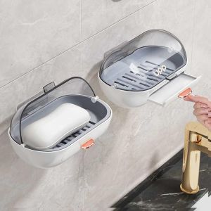 Porte-savon avec couvercle, support mural pour douche, salle de bain, baignoire, évier de cuisine, adhésif inclus - Neuf