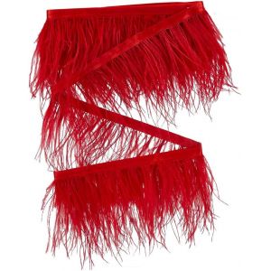 3m De Franges En Plumes D'autruche 10-15cm De Largeur Plumes D'autruche Moelleuses Avec Ruban En Satin Pour Bricolage Couture Travaux Manuels Robes De Carnaval Vêtements De Scène,Rouge - Neuf