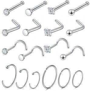Ensemble de 18 piercings de nez en acier inoxydable - Neuf