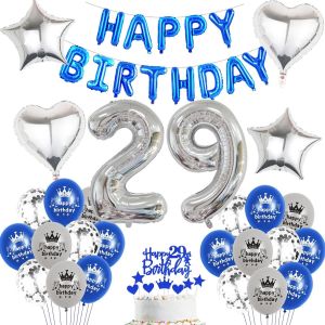 SJZG-Ballon Gonflable 29E Anniversaire Homme Bleu D&eacute;coration Ballon En Aluminium 29 Ans D&eacute;coration D'Anniversaire Homme Bleu Ensemble Happy Birthday 29Th Deco - Neuf