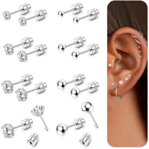 Senior-Boucles D'oreilles Femme 316l Acier Inoxydable Boucles D'oreilles En Zirconium Cubique 20g Plaqué Or 18k Cartilage Boucle D'oreilles Piercing Helix Hypoallergénique Or/Argent 2/3/4/5mm[L1399] - Neuf