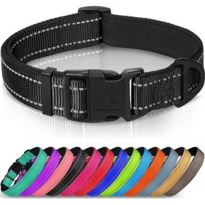 Jgd-Collier Pour Chien En Nylon Avec Bande R&eacute;fl&eacute;chissante,Collier Rembourr&eacute; Classique Pour Grande Chien,Noir,L - Neuf
