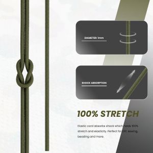 Tianyi-Fils Elastique 1mm X 20m Cordon Elastique Rond Corde Elastique Sandow Elastique Ficelle Pour Bracelet, Masques, Collier, Bijoux, Chapeau, Camping - Vert Armée - Neuf