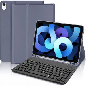 Coque Clavier pour iPad Air 11'' (M3/M2) / iPad Air 4/5 10,9'' - Synth&eacute;cuir Violet avec Clavier Bluetooth - E.F.Connection - Neuf