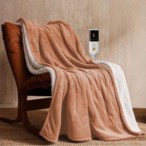 Couverture Chauffante &Eacute;lectrique 1 Personne 130x180cm - Plaid Chauffant 6 R&eacute;glages de Temp&eacute;rature Fermeture Automatique R&eacute;glable, Protection Contre la Surchauffe Lavable en Machine(Orange) - Neuf