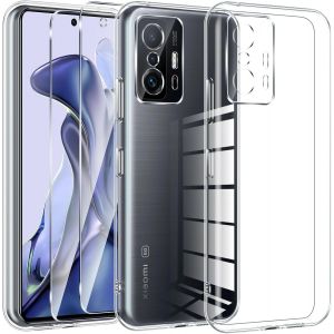 Couqe Pour Xiaomi 11t/11t Pro 5g Avec 2 Pi&egrave;ces Verre Tremp&eacute; Protection &Eacute;cran. Transparente Silicone Tpu Bumper Housse Pour Xiaomi 11t Anti-Choc. Anti-Scratch Hd Clair &Eacute;tui Protection Case - Neuf