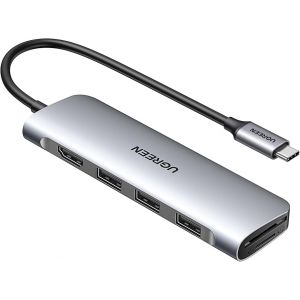 Revodok 106 Hub USB C HDMI 4K Lecteur de Carte SD TF 3 Data Ports 5Gbps Adaptateur Multiport Compatible avec iPhone 16 15 MacBook iPad Pro Air M4 M3 M2 M1 XPS Surface Galaxy S24 (Argent) - Neuf