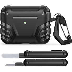 KALANKA-Coque &Eacute;tui pour AirPods Pro 3 (2025), &Eacute;tui Cool Armor Compatible avec Coque Apple AirPods Pro 3e G&eacute;n&eacute;ration, Housse de Protection Anti-Chocs en TPU avec Kit de Nettoyage et Porte-Cl&eacute;s, Noir - Neuf