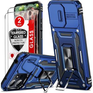 Kal-Coque Pour Xiaomi Redmi 12 4g/5g,Redmi Note 12r Antichoc Avec Protection Caméra Coulissante,2*Verre Trempé,Étui De Pc Dur Et Tpu Silicone Militaire Anti-Rayures Coque Redmi 12 4g/5g Anneau-Bleu - Neuf