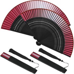 Kalanka-2 Pièces Éventails Pliants Avec Frange En Soie, Éventails À Main Portables Artisanaux En Bambou Ventilateurs Pliables Pour Mariage Danse Décoration Parti Cadeau, Rouge - Neuf