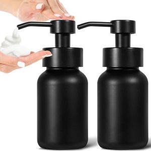 KAL-Lot De 2 Distributeurs De Savon Mousse - 250 Ml - Noir Mat - En Verre - Pour La Cuisine - Moderne - Pour Salle De Bain - Rechargeable - Distributeur De Savon Liquide Vaisselle - Neuf