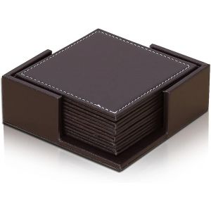 Sous-Verres En Cuir Pour La Maison Et Le Bureau Avec Support,Ensemble De 6 Sous-Verres D'affaires Pour Tasse À Thé Et À Café (Marron) - Neuf
