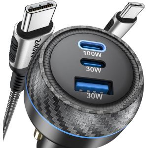 Senior-Pd 100 W Chargeur De Voiture Usb C 130 W + Adaptateur Pd 30 W Type C Chargeur De Voiture À Charge Rapide Compatible Avec Phone 15 14 Galaxy S24/23/22, Ipad, Macbook Pro Air Type-C, Or[L669] - Neuf