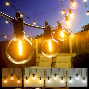 Guirlande Lumineuse Exterieure 15m Guirlande Lumineuse Prise Secteur Electrique Ip65 &Eacute;tanche Balcon Avec 25+1 Led Ampoule Incassables 24v Basse Pression Dimmable En 4 Temp&eacute;ratures De Couleur - Neuf