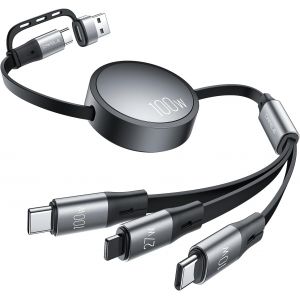 KALANKA-Dual-USB-C C&acirc;ble Multi 6 en 1,C&acirc;ble R&eacute;tractable &agrave; Charge Rapide 100W PD3.1/QC5.0,[100W+10W+L27W] C&acirc;ble Chargeur Multi Embout,f&uuml;r 17 16 15 14 13,Galaxy S25,Pad MaBook Pro Air/35-110CM - Neuf