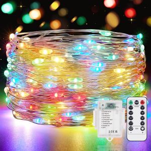 KAL-Guirlande Led À Pile 1 Pièce 12M 12 Led Guirlande Lumineuse Pile 8 Modes Guirlande Lumineuse Led Avec Minuterie Et Télécommande Pour Chambre Terrasse Intérieure Extérieure Décoration(Coloré) - Neuf