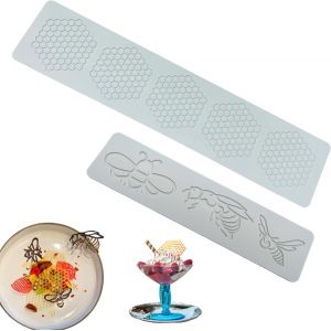 KAL-Silicone Fondant Dentelle Tapis, Nid D'Abeille Et Abeille Motif Dentelle Pad, Dentelle Silicone Moule Gâteau Gaufrage Tapis Pour La Décoration De Gâteau, Fondant, Desserts, Sucre Art,2 Pcs (Gris) - Neuf