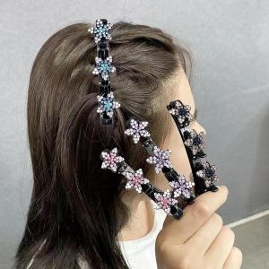 Lot De 6 Barrettes &Agrave; Cheveux En Cristal Scintillant Avec Strass Et Double Tresse En Cristal Pour Femmes Et Filles - Neuf