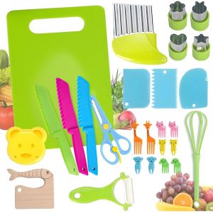 27 Pi&egrave;ces Couteau Enfant, Ustensiles Cuisine Enfant, Ensemble Couteaux Cuisine Pour Enfants, Kit Couteau S&eacute;curit&eacute; De Cuisine Pour Enfants Pour Couper Et Cuisiner Des Fruits Ou Des [CHU10500770] - Neuf