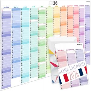 JEXNOVASHOP-Grand Calendrier Mural 2026 en Fran&ccedil;ais, F&eacute;ri&eacute;s Nationaux - Calendrier 2026 Grand Format XXL A1 84 x 60 cm. Planificateur Familial pour L'organisation Familiale, les &Eacute;tudes et le Travail - Neuf