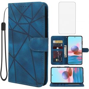 acdsgd-Coque pour Redmi Note 10/Redmi Note 10S/Note 11SE 4G/Poco M5S Verre Tremp&eacute;,Housse en Cuir PU PremiumPochette de Portefeuille &Eacute;tui de Protection pour Xiaomi Redmi Note 10S Bleu - Neuf