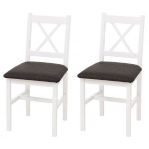 Lot de 2 chaises de salle &agrave; manger HWC-F77, chaise avec dossier, chaise de cuisine, bois massif, tissu, style cottageblanc, rembourrage noir - Neuf