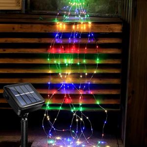 KAL-Guirlande Lumineuse Solaire, 10 Brins 2M 200Led Faisceaux Lumières Cascade, Étanches Lumineux Cascade De Vigne, 8 Modes Fil De Cuivre Guirlande Lumineuse Pour Arrosoir Plantes Jardin - Neuf