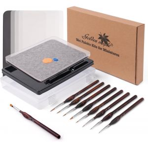 meimie-Palette Humide Pour Peinture DeMiniatures¿Palette De Peinture Acrylique Avec 9 PinceauxMiniatures,50 Feuilles De Papier Palette,2 Éponges,1 Support De Pinceau,1 Plateau Éponge - Neuf