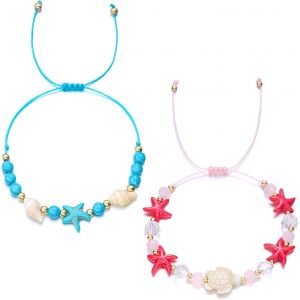 Lot De 2 Bracelets Boh&eacute;miens En Forme D'&eacute;toile De Mer, Coquillage, Bracelet Tortue, Pierre &Eacute;cras&eacute;e, Perles De Riz, Bracelet De Plage, &Eacute;toile De Mer, Coquillage, Bracelet Boh&egrave;me, Oc[Bra9203121] - Neuf
