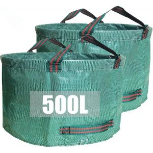 Lot De 2 Grands Sacs &Agrave; D&eacute;chets De Jardin Robustes De 500 Litres Avec Poign&eacute;es, Sacs R&eacute;utilisables, Sacs Poubelles Imperm&eacute;ables, Parfaits Pour La Collecte Des D&eacute;chets - Neuf