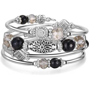 Kalanka-Envelopper Le Bracelet En Couches D'argent Avec Perles Bracelets Rigides Empilables Boh&egrave;me Bijoux Cadeaux Pour La F&ecirc;te Des M&egrave;res - Neuf