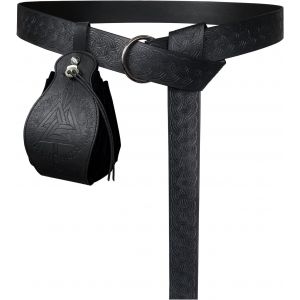 CAUC-Ceinture m&eacute;di&eacute;vale &agrave; Anneau en Forme de O avec Pochette &agrave; Cordon Portable Gungnir, Ceinture et Sac &agrave; Main r&eacute;tro en Faux Cuir de la Renaissance pour Le Jeu de r&ocirc;le (Noir B) - Neuf