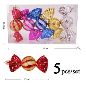 5Pcs Bonbons en Forme de Boules de No&euml;l,Arbre de No&euml;l Boules de Bonbons d'Ornements,de Bonbons Pendentif de No&euml;l,Pendaison D&eacute;corations,Brillant et Paillettes pour la D&eacute;coration de F&ecirc;te de No&euml;l - Neuf