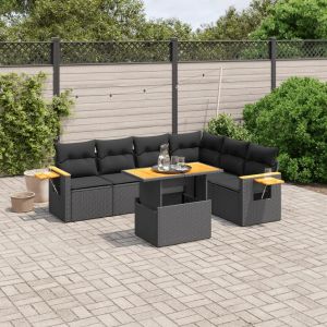 Prolenta Premium - Salon De Jardin 7 Pcs Avec Coussins Noir R&eacute;sine Tress&eacute;e - Neuf