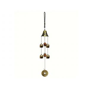 Carillon &eacute;olien en m&eacute;tal de 55 cm avec 6 cloches en bronze pour la d&eacute;coration de jardin et d'ext&eacute;rieur - Neuf