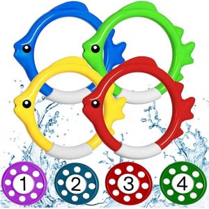 KAL-Jouets De Plongée, Jouet De Natation Pour Piscine¿, Jeux Piscine Enfant, 4Pcs Anneau De Poisson De Plongée Et 4Pcs Piscine De Disque De Plongée Jouet Sous Eau Été Cadeau Pour Garçon Fille - Neuf