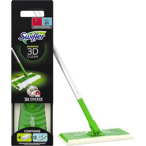 KALANKA-Balai Attrape-Poussière 3D Clean Kit de Démarrage (1 Balai + 4 Lingettes Sèches + 2 Lingettes Humides), Attrape et Retient la Poussière même dans les Fissures, Pour Poils d'Animaux - Neuf