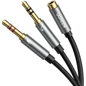 Splitter Audio Double Jack 3.5mm St&eacute;r&eacute;o TRRS Adaptateur Micro Casque M&acirc;le vers 2 Femelle C&acirc;ble R&eacute;partiteur Y Compatible avec Ordinateur PC Tablette Haut Parleur Enceinte 20CM - Neuf