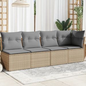Prolenta Premium - Canap&eacute; De Jardin Avec Coussins 4 Places Beige R&eacute;sine Tress&eacute;e - Neuf