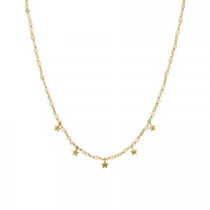 Collier Argent Dor&eacute; Pampilles &Eacute;toiles Et Pierres Opale Rose - Neuf