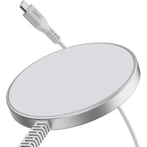 JGD-for Magsafe Chargeur sans Fil 15 W, certifi&eacute; 15W, pour iPhone 17/16/16 Pro/16 Pro Max/15/14/13, AirPods 4/3/2 Pro, Station de Charge inductive avec c&acirc;ble en Nylon A/C renforc&eacute; de 1,5 m, Argent&eacute; - Neuf