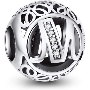 Kalsw-Argent Sterling 925 Charme Lettre De L'alphabet Femmes Pearl Charms Avec 5a Zircone Compatible Pour Européen Bracelets - Neuf