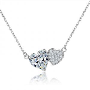 Collier &Eacute;l&eacute;gant &Agrave; Breloques Pour Femme, Pendentif Double C?ur En Zircon, Argent Sterling S925, Minimaliste Et L&eacute;ger. - Neuf